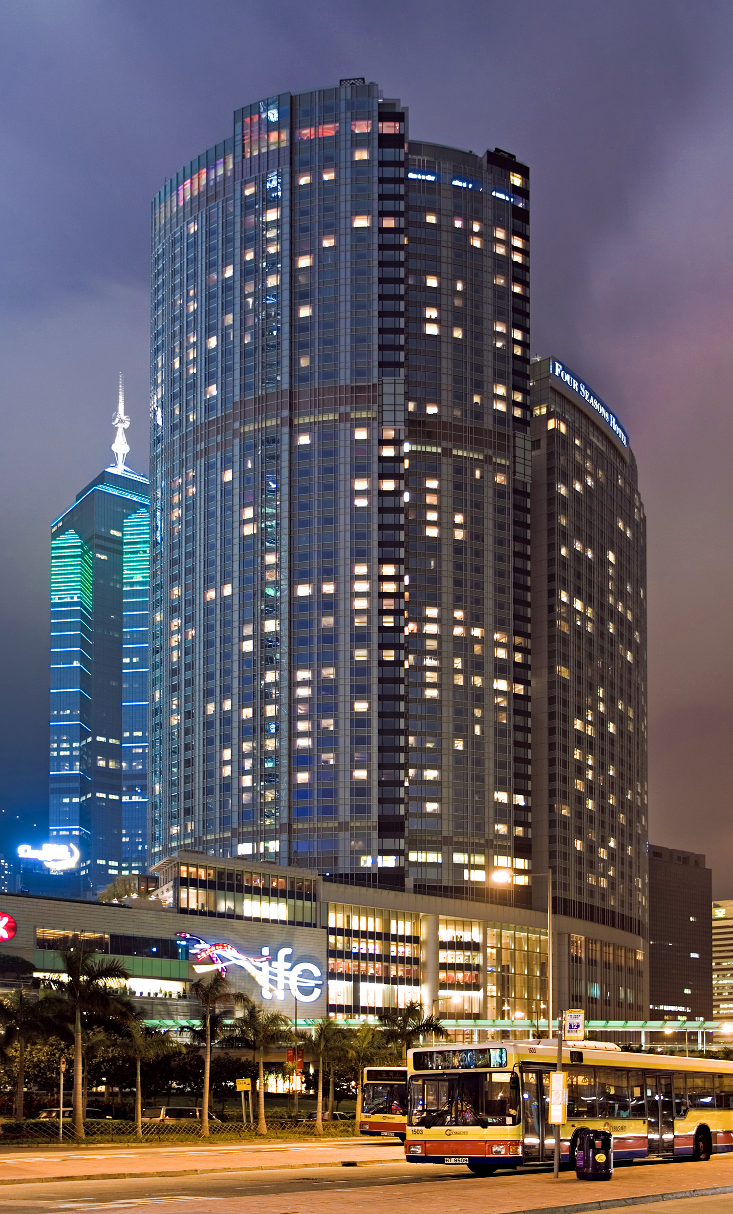 Four Seasons Place, Hong Kong - Night view from Man Kwong Street. © Mathias Beinling